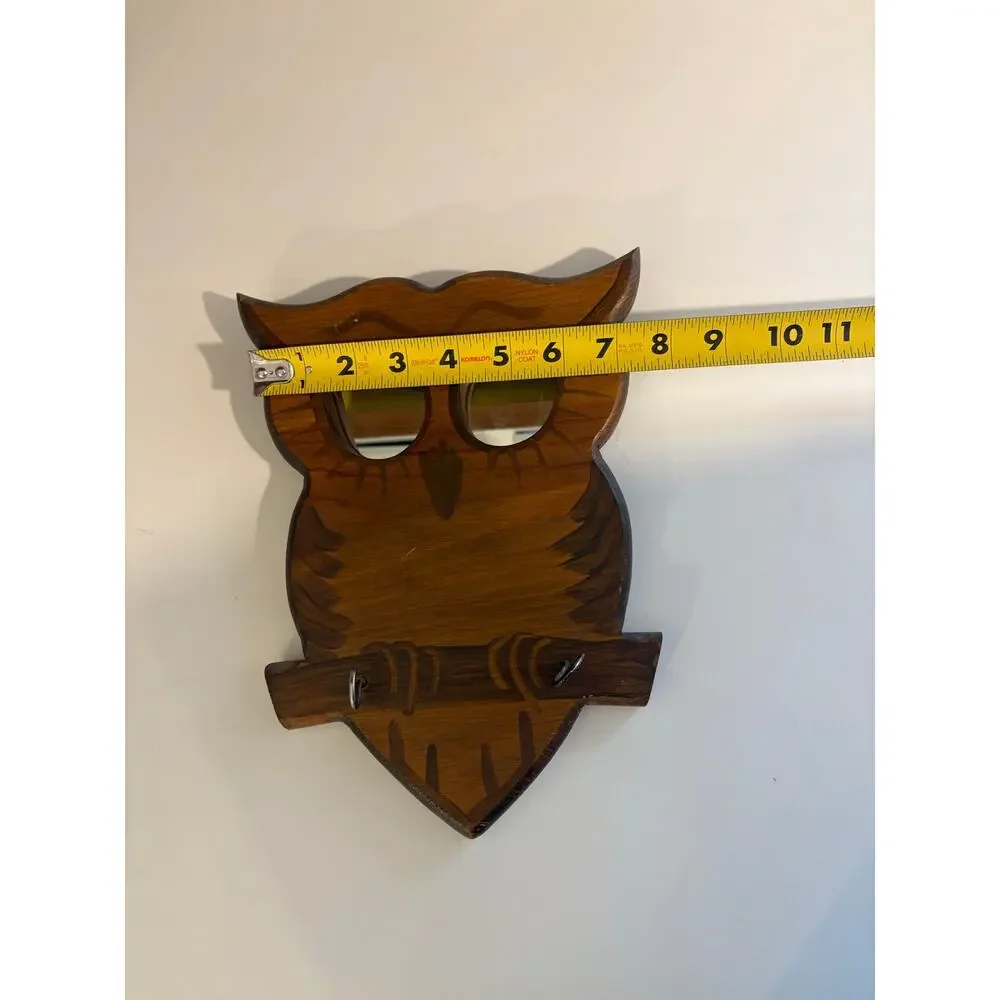 Vintage Wooden Owl Hanger with Mirrored Eyes